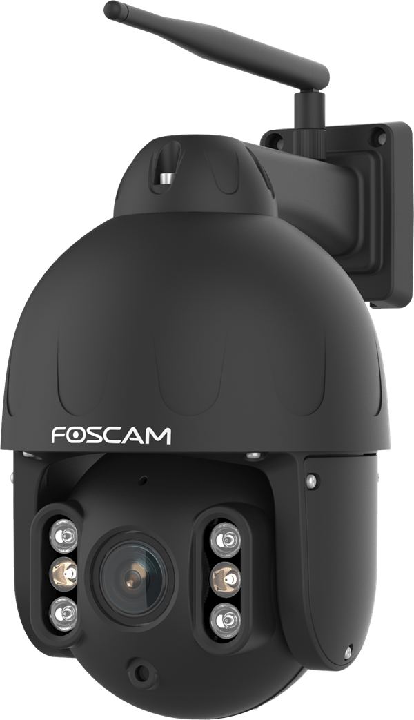 Zwarte Foscam SD8P 8MP PTZ-beveiligingscamera voor buiten met WiFi-antenne en infrarood nachtzicht.