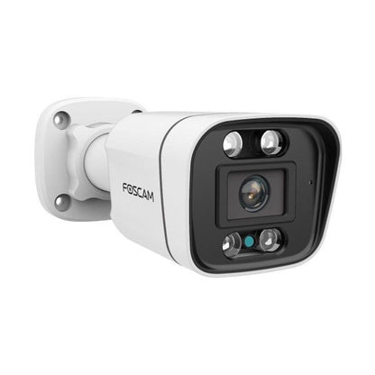Witte Foscam V4EC Starlight outdoor beveiligingscamera met spotlight en 4MP lens voor scherpe nachtbeelden.