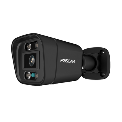 Zwarte Foscam V4EC Starlight outdoor beveiligingscamera met spotlight en 4MP lens voor scherpe nachtbeelden.