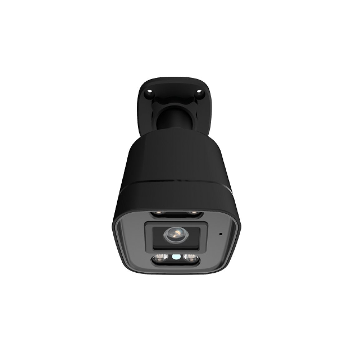 Zwarte Foscam V5EP PoE bullet camera met 5MP lens, ingebouwde spotlight en infrarood sensoren voor buitenbeveiliging.