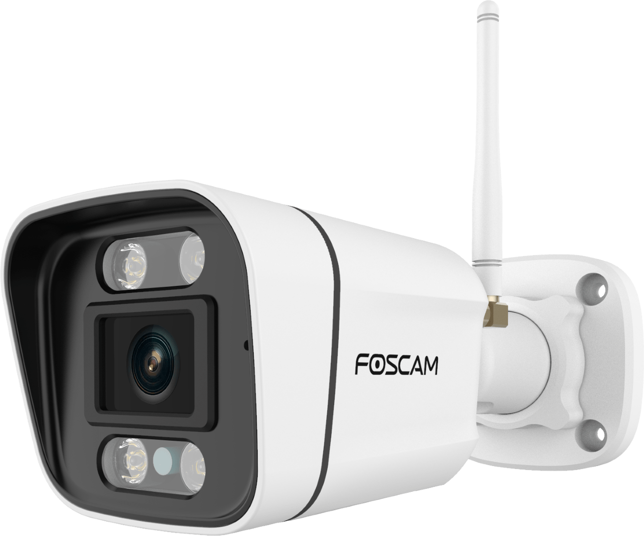 Witte Foscam V8P 8MP WiFi bullet camera voor buiten met spotlight en verstelbare antenne.