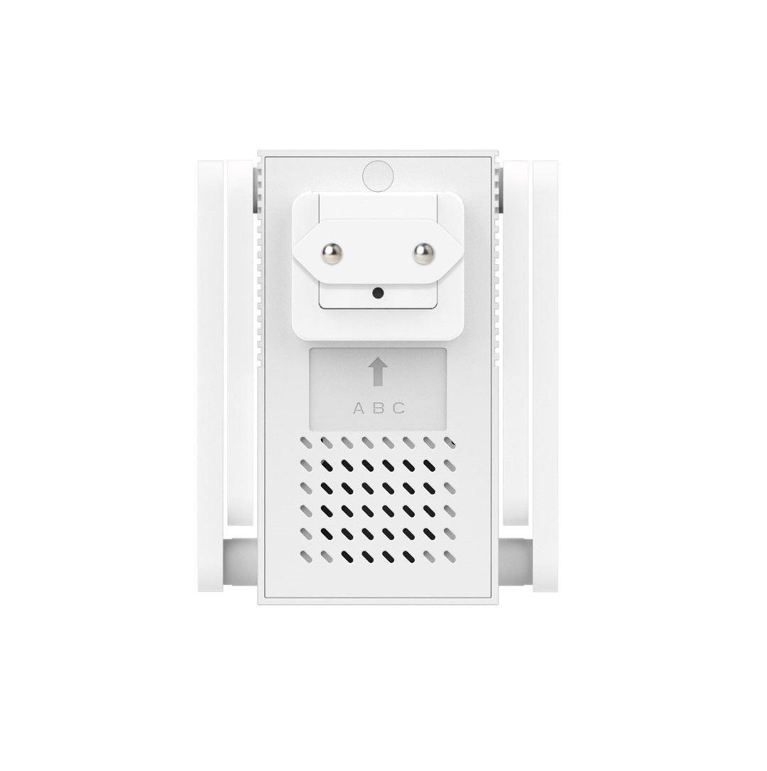 Witte Foscam VC1 slimme WiFi gong met stopcontactstekker en luidsprekerrooster voor draadloze deurbelmeldingen.