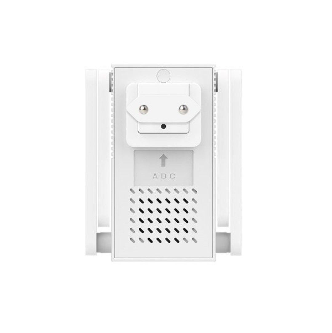 Witte Foscam VC1 slimme WiFi-gong met stopcontactstekker, luidsprekerrooster en zijwaartse antennes voor de VD1 deurbel.