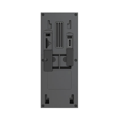 Achterkant van de zwarte Foscam VD1 videodeurbel met USB-C poort, SD-kaartsleuf en montagepunten.