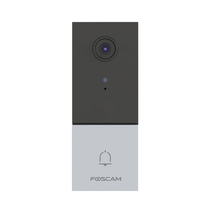 Foscam VD1 slimme 2K video deurbel met camera, uitgevoerd in een strak, tweekleurig grijs en zwart design.