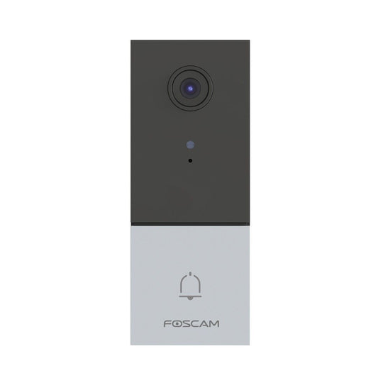 Foscam VD1 slimme 2K video deurbel met camera, uitgevoerd in een strak, tweekleurig grijs en zwart design.