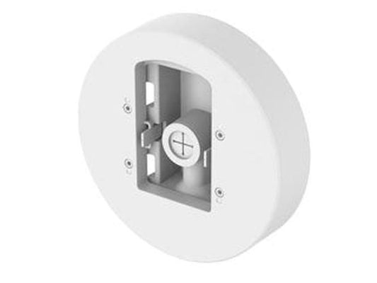Witte, ronde Hanwha SBD-180PMW pendantmontage adapter voor beveiligingscamera's met een compact 51mm ontwerp.