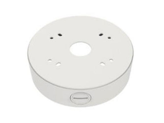 Witte Hanwha SBF-100B1 aluminium plafondbeugel voor beveiligingscamera's met een compact flush mount ontwerp.