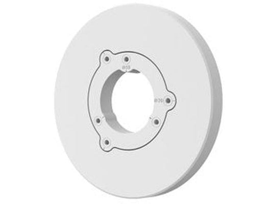 Witte, ronde aluminium Hanwha SBO-090GP muurbevestigingsbeugel voor professionele beveiligingscamera's.