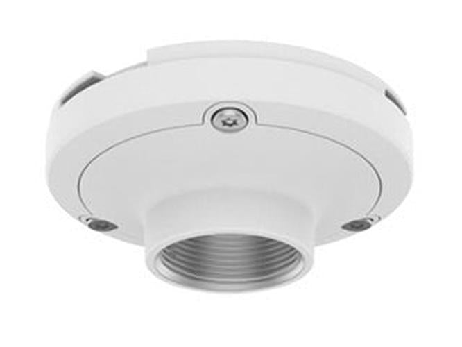 Witte Hanwha SBP-115PFA plafondbevestigingsadapter voor camera's met een compact 28mm ontwerp voor discrete montage.