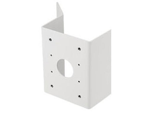 Witte, weerbestendige Hanwha SBP-156KMW wandmontagebeugel voor beveiligingscamera's met montagegaten.