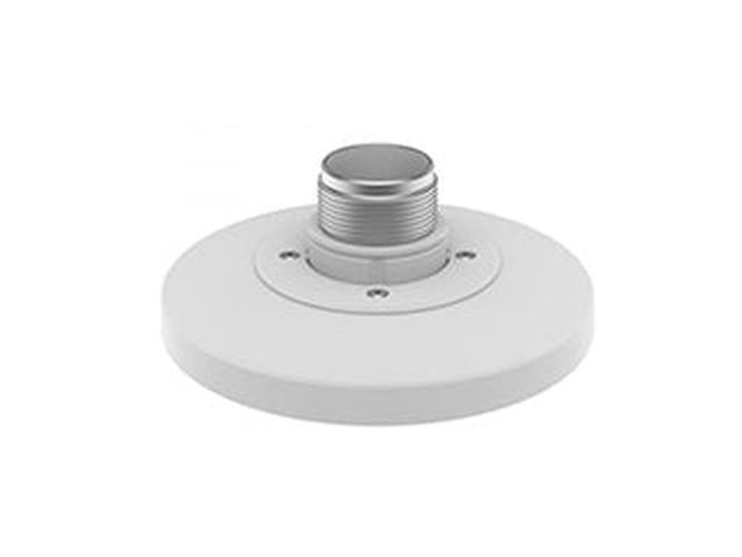 Witte Hanwha SBP-160HMW1 aluminium muurbeugel voor beveiligingscamera's met ronde montageplaat.
