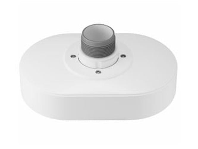 Witte Hanwha SBP-215HMW aluminium muurbeugel voor beveiligingscamera's met schroefdraadbevestiging.