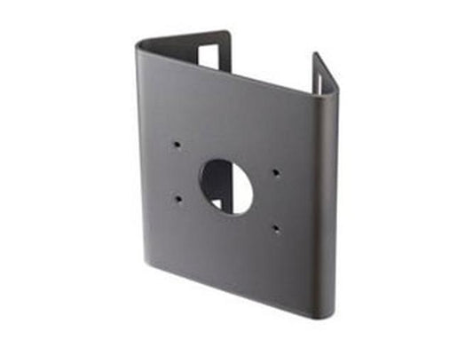 Grijze aluminium Hanwha SBP-302PM paalbeugel voor beveiligingscamera's met montagegaten.