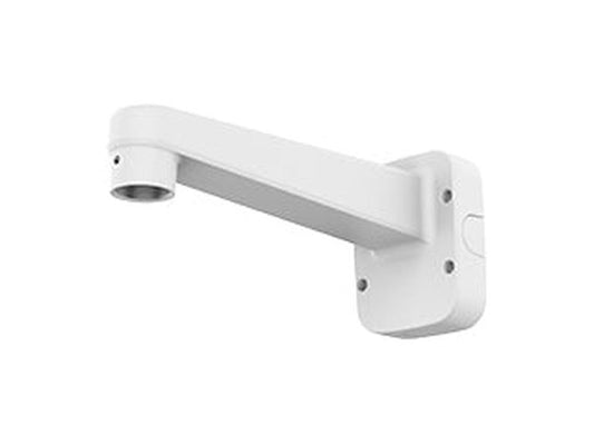 Witte, weerbestendige Hanwha SBP-350WMW wandmontagebeugel voor beveiligingscamera's met robuust design.