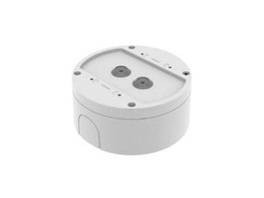 Witte, ronde Hanwha SBV-140WW vandaalbestendige behuizing voor beveiligingscamera's met een hoogte van 65 mm.