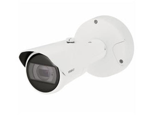 Witte Hanwha XNO-C7083R outdoor bullet beveiligingscamera met varifocale lens voor professionele bewaking.