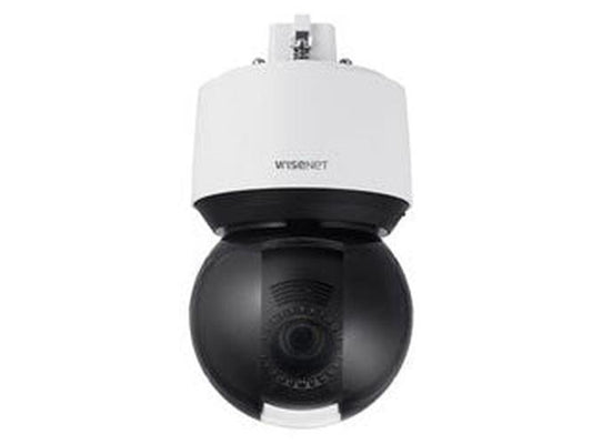 Wisenet XNP-6400R witte en zwarte PTZ-beveiligingscamera met 40x optische zoomlens voor buiten.