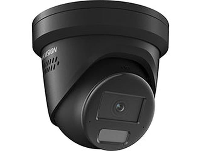 Zwarte Hikvision 4MP AcuSense turret beveiligingscamera met varifocale motorlens en actieve afschrikking.