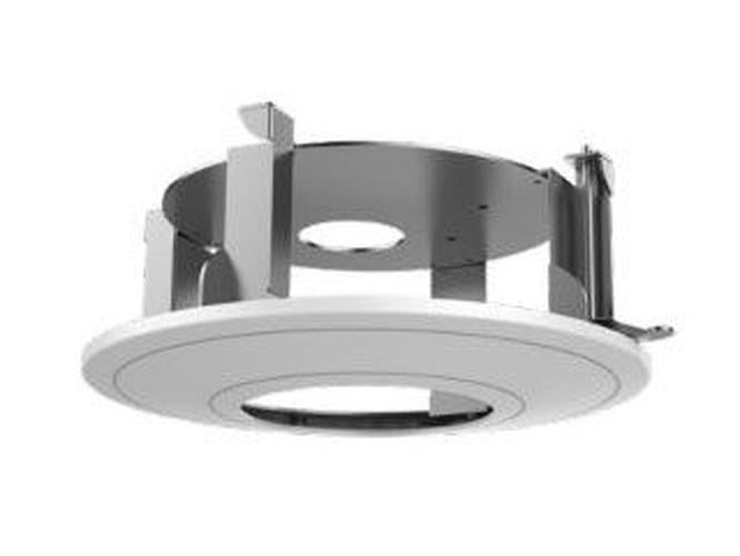 Witte Hikvision DS-1227ZJ-DM37 inbouwbeugel van metaal en kunststof voor dome camera's met ronde montageplaat.