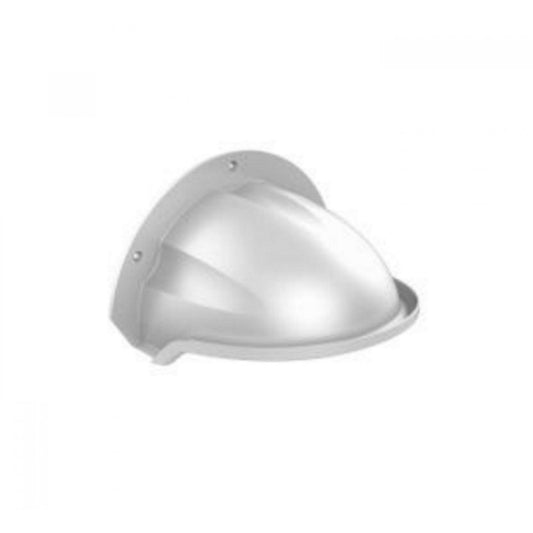 Witte Hikvision DS-1250ZJ regenkap voor dome camera's met een gebogen metalen ontwerp voor buitenmontage.
