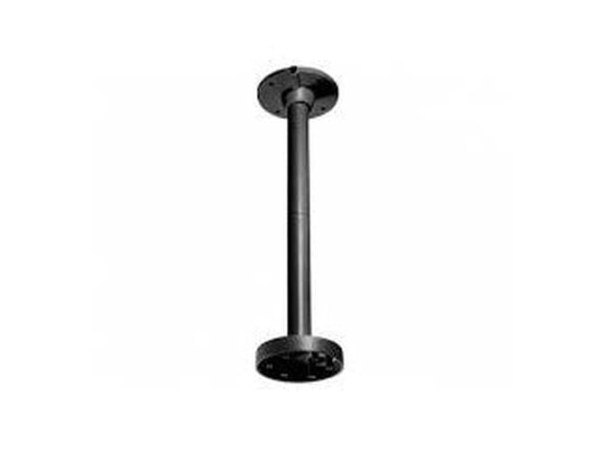 Zwarte aluminium hangende steun voor Hikvision mini dome camera's, 543mm lang met ronde montageplaat.