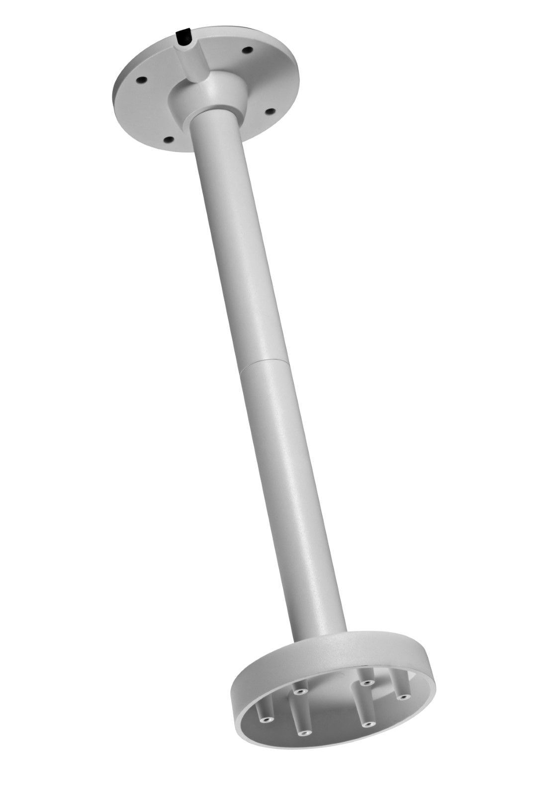 Witte aluminium hangende steun voor Hikvision dome camera's, 545mm lang met ronde plafondbevestiging.