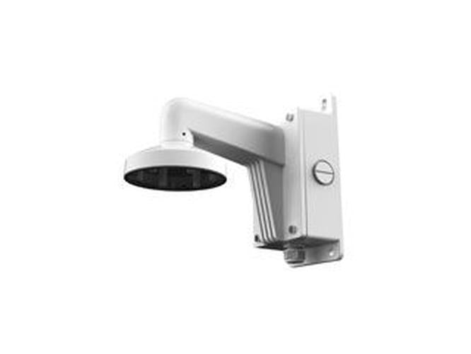 Witte Hikvision DS-1273ZJ-130B muurbeugel met geïntegreerde aansluitbox voor dome beveiligingscamera's.