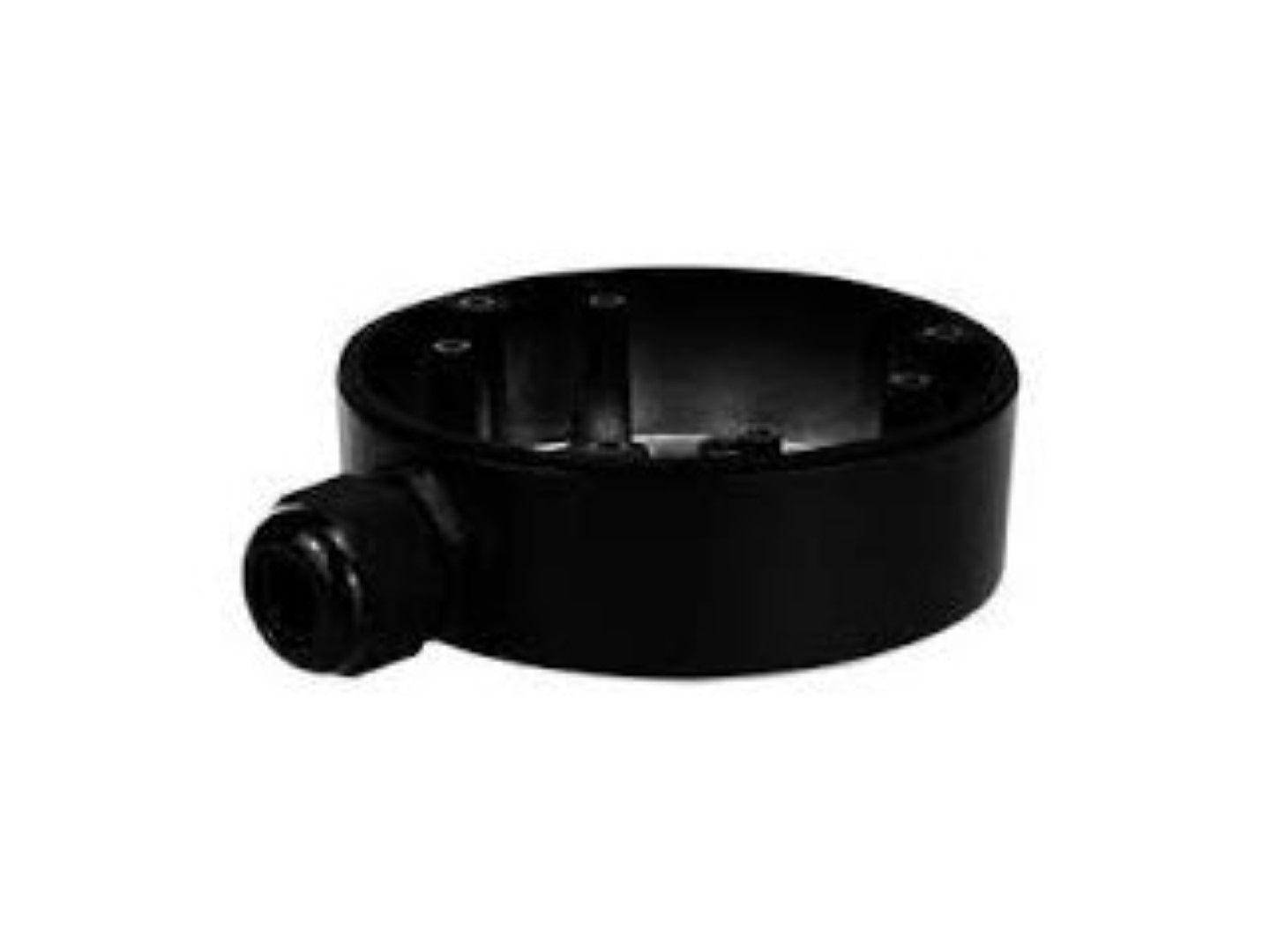 Zwarte aluminium Hikvision DS-1280ZJ-DM21 aansluitdoos voor dome en bullet camera's met een diameter van 137mm.