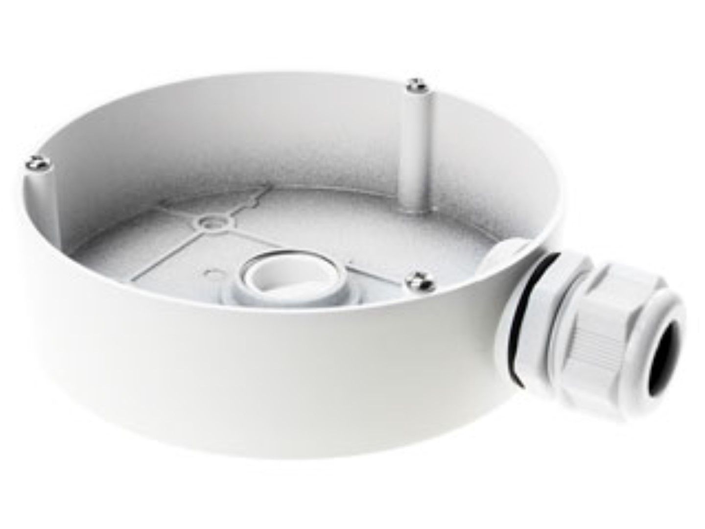Witte Hikvision DS-1280ZJ-DM45 aluminium aansluitdoos voor dome camera's met een diameter van 140mm.