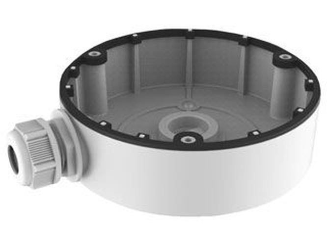 Witte aluminium Hikvision DS-1280ZJ-DM8 inbouwmontagebeugel voor dome camera's met waterdichte kabeldoorvoer.