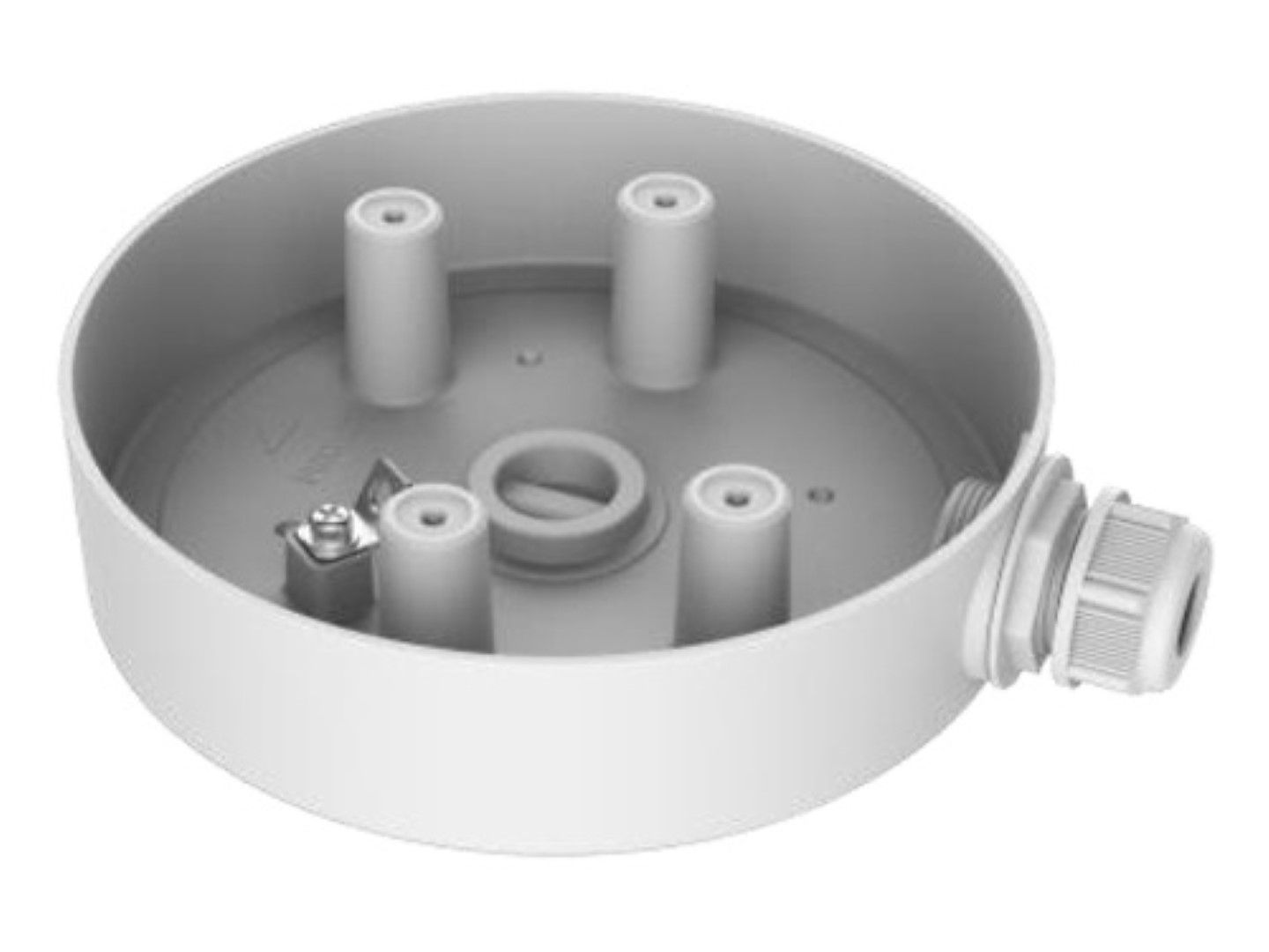 Witte aluminium Hikvision DS-1280ZJ-SD11 aansluitdoos voor 4-inch PTZ camera's met kabelwartel.