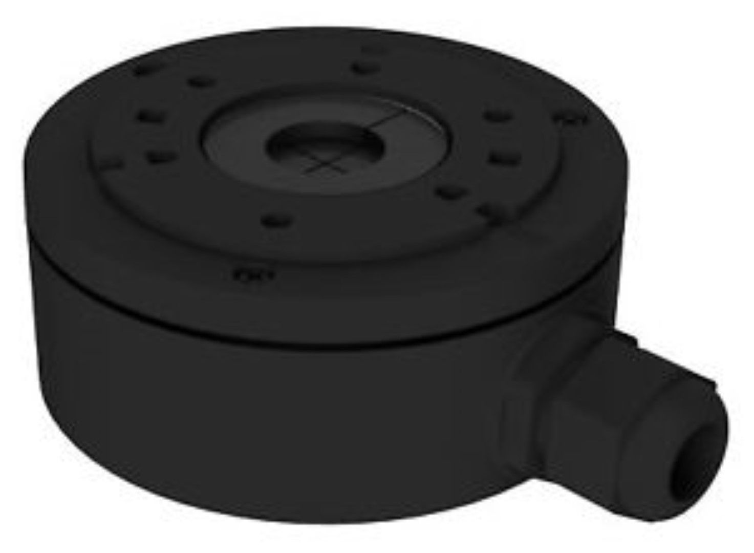 Zwarte Hikvision DS-1280ZJ-XS aluminium aansluitdoos voor dome en bullet camera's, Ø100mm.
