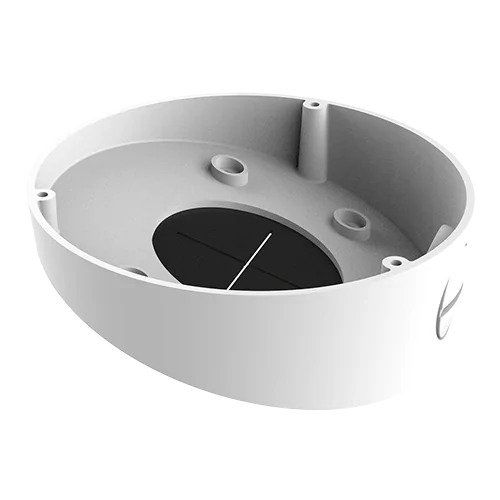 Witte Hikvision DS-1281ZJ-DM45 aluminium aansluitdoos voor dome camera's, Ø140mm met kabelinlaat.