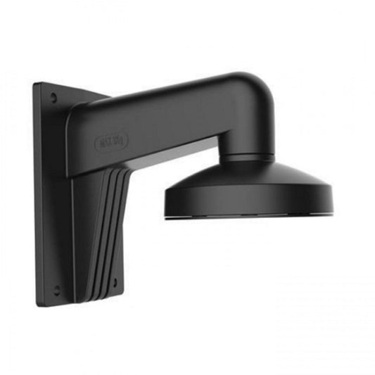 Zwarte aluminium muursteun voor Hikvision dome camera's met robuust design en wandmontageplaat.