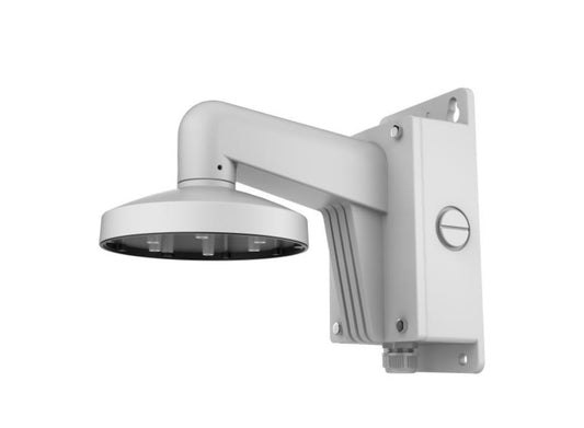 Witte aluminium Hikvision muurbeugel met geïntegreerde aansluitdoos voor dome camera's.