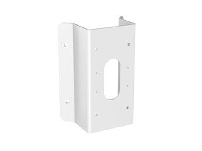 Witte Hikvision DS-1476ZJ-SUS hoekbeugel van roestvrij staal voor buitenmontage van beveiligingscamera's.
