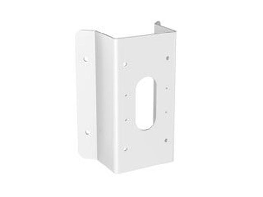 Witte Hikvision DS-1476ZJ-SUS hoekbeugel van roestvrij staal voor buitenmontage van beveiligingscamera's.