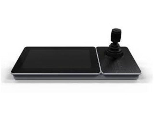Zwart Hikvision DS-1600KI(B) netwerktoetsenbord met touchscreen en joystick voor professionele PTZ- en NVR-bediening.