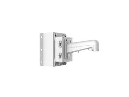 Grijze Hikvision DS-1602ZJ-box-corner hoekbeugel met geïntegreerde aansluitdoos voor beveiligingscamera's.