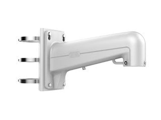 Grijze Hikvision DS-1602ZJ-Pole paalbeugel voor beveiligingscamera's met robuust metalen ontwerp voor buitenmontage.