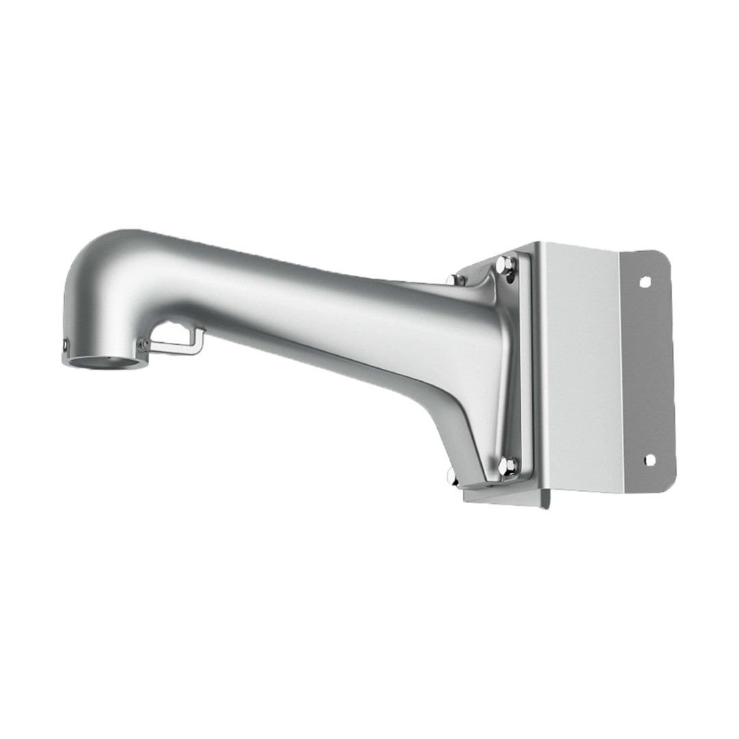 Grijze Hikvision DS-1603ZJ-Corner-P hoekbeugel van metaal voor PanoVu beveiligingscamera's met veiligheidshaak.