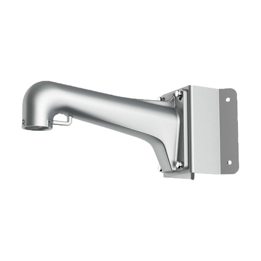 Grijze Hikvision DS-1603ZJ-Corner-P hoekbeugel van metaal voor PanoVu beveiligingscamera's met veiligheidshaak.