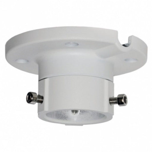 Witte aluminium hangende steun voor Hikvision PTZ-camera's met plafondmontageplaat en twee bevestigingsschroeven.