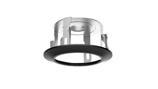 Zwarte Hikvision DS-1671ZJ-SDM9 plafondmontage voor dome camera's van staal en kunststof met een ronde behuizing.