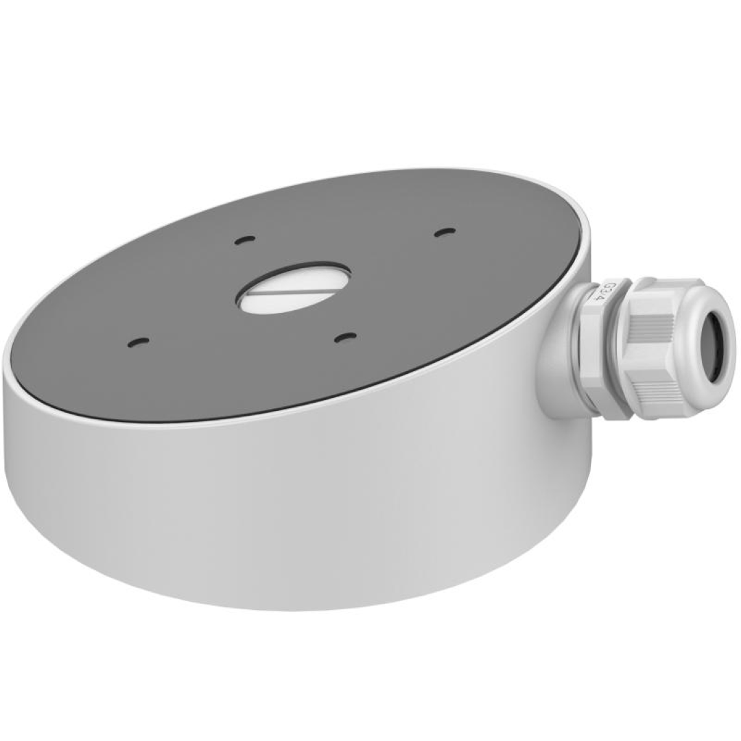 Witte Hikvision DS-2290ZJ-WA160 aluminium aansluitdoos voor dome camera's, Ø160mm met kabeldoorvoer.