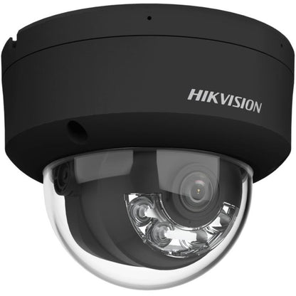 Zwarte Hikvision 8MP ColorVu mini dome IP-camera met transparante koepel en strak design.