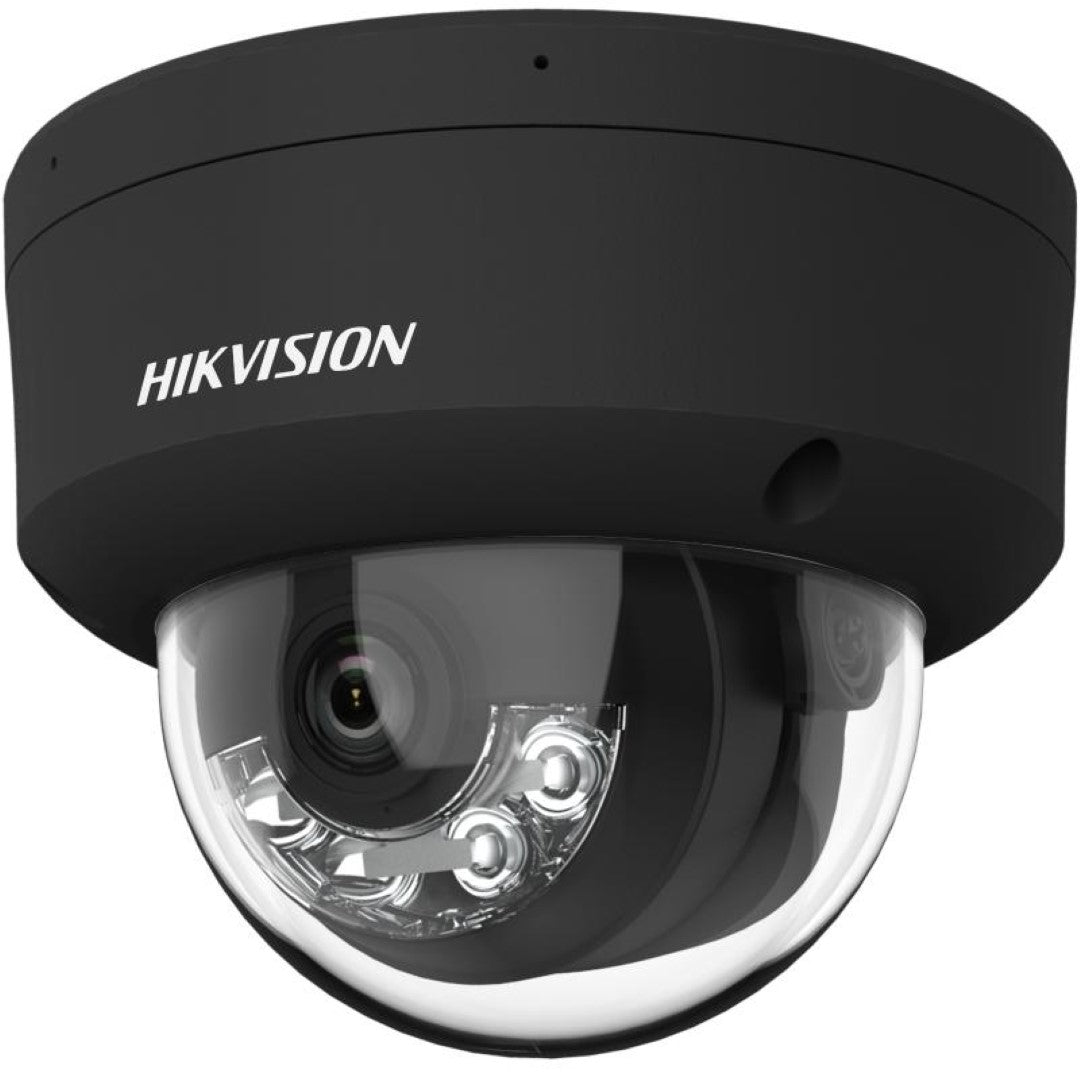 Zwarte Hikvision 8MP ColorVu mini dome IP-camera met 4K resolutie en heldere lens.