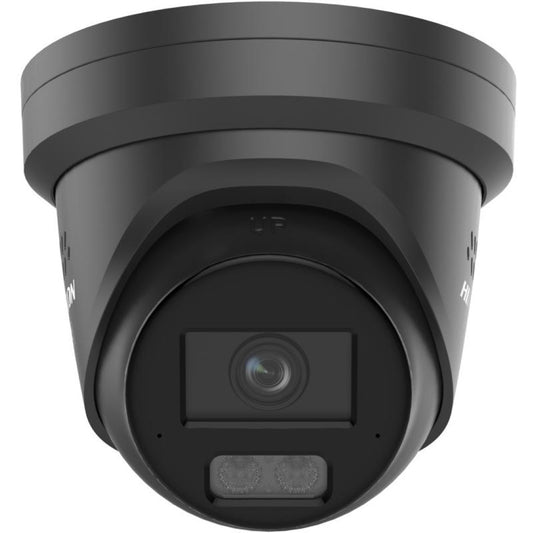 Zwarte Hikvision 8MP 4K ColorVu turret beveiligingscamera met 2.8mm lens en actieve afschrikking.