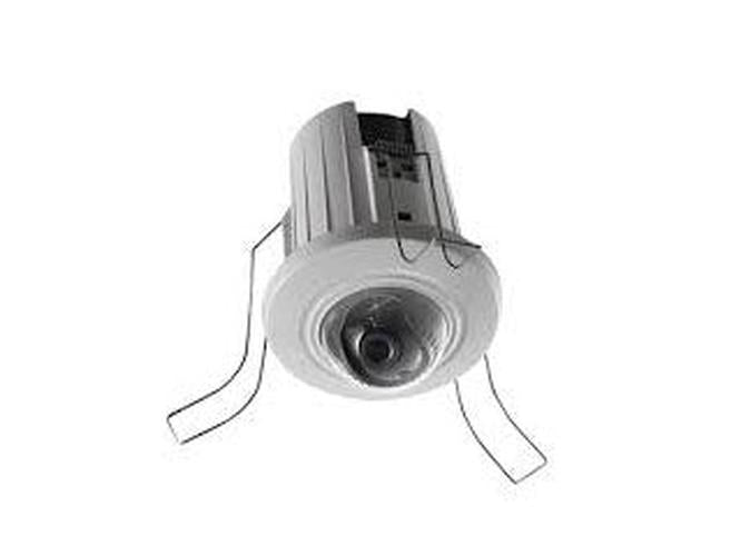 Witte Hikvision 4MP mini dome beveiligingscamera met inbouwclips voor discrete plafondmontage.